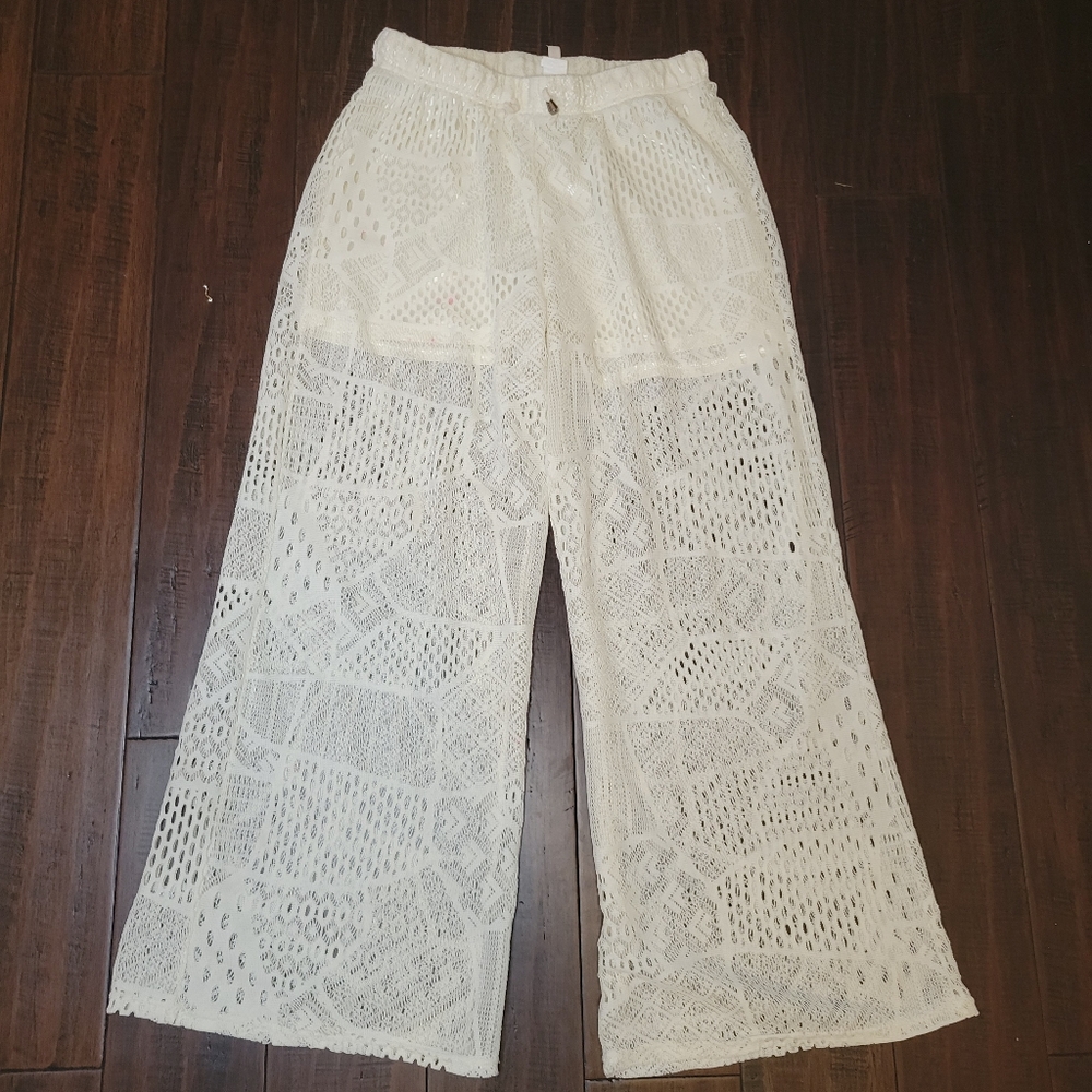 Universal Fashion Cream See Through Knit Pants sz XL